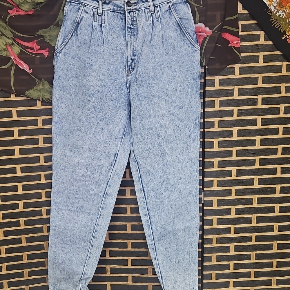 Vintage 80s Bill Blass Pleated Super High Waist Acid Wash Jeans EUC